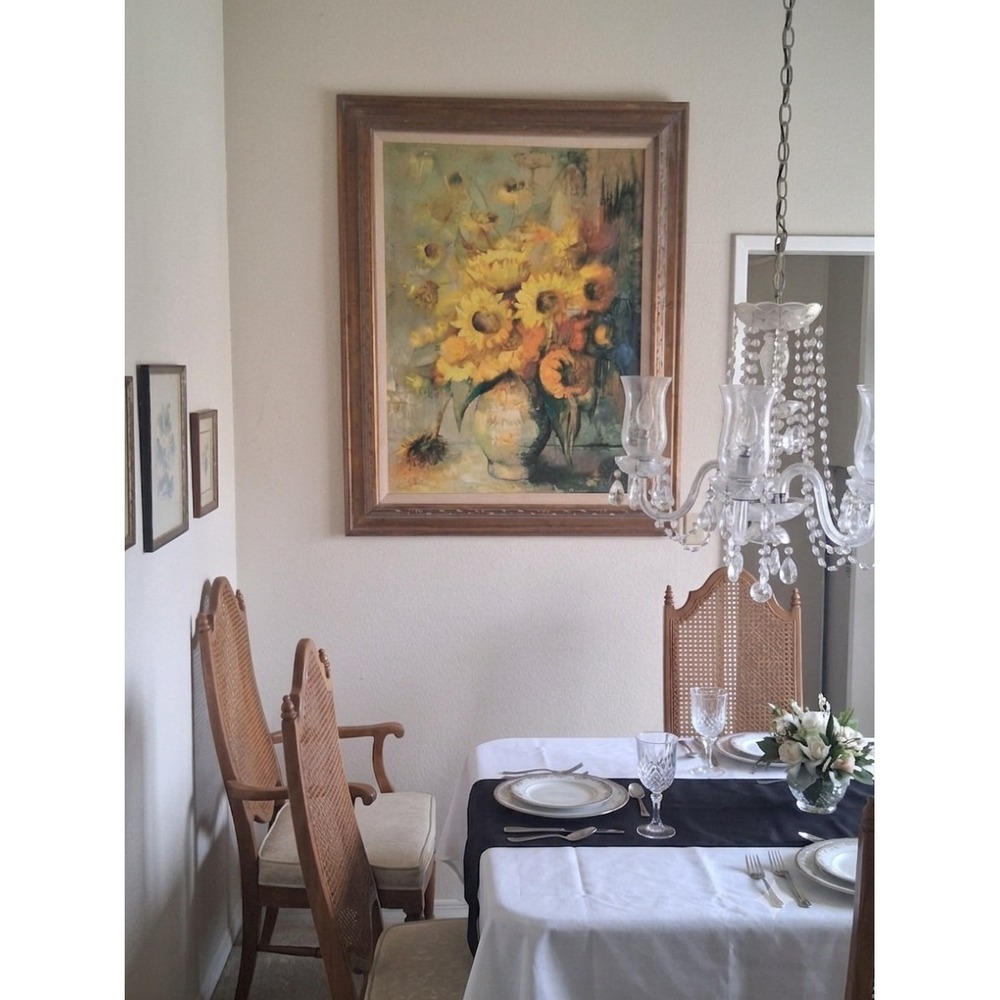 F. Felmart Sunflower Oil Painting Large Framed Mid-Century Floral Art Yellow